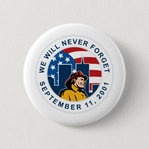 9-11 fireman firefighter american flag twin tower 2 inch round button