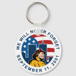9-11 fireman firefighter american flag twin tower keychain