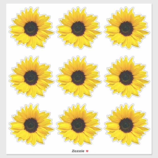 9 autocollants Kiss-Cut de tournesol jaune fleur (Feuille)