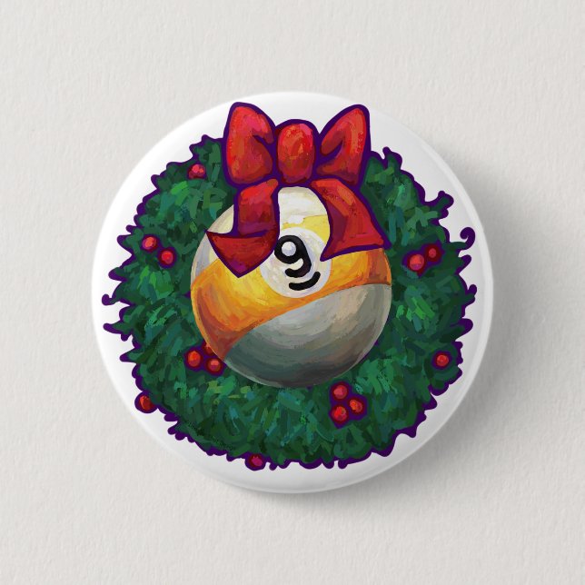 9 ball Christmas 2 Inch Round Button (Front)