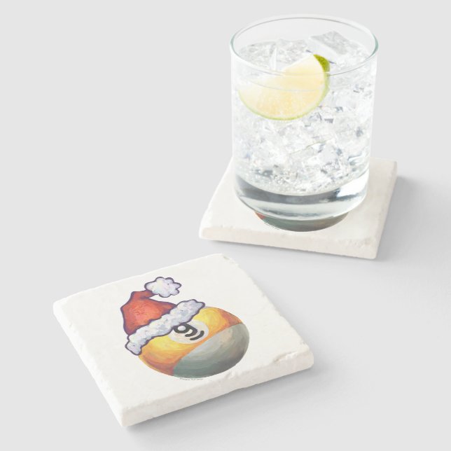 9 ball Christmas Red Hat Stone Coaster (Side)