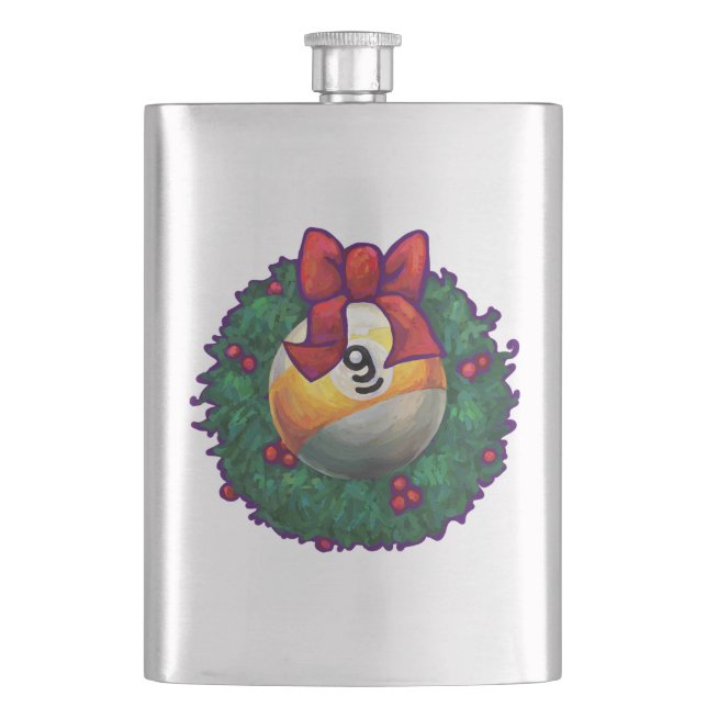 9 ball Christmas Wreath Green Hip Flask (Front)