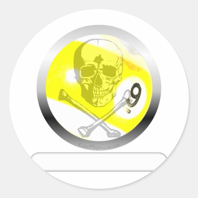 9 Ball Skull and Crossbones Classic Round Sticker (Front)