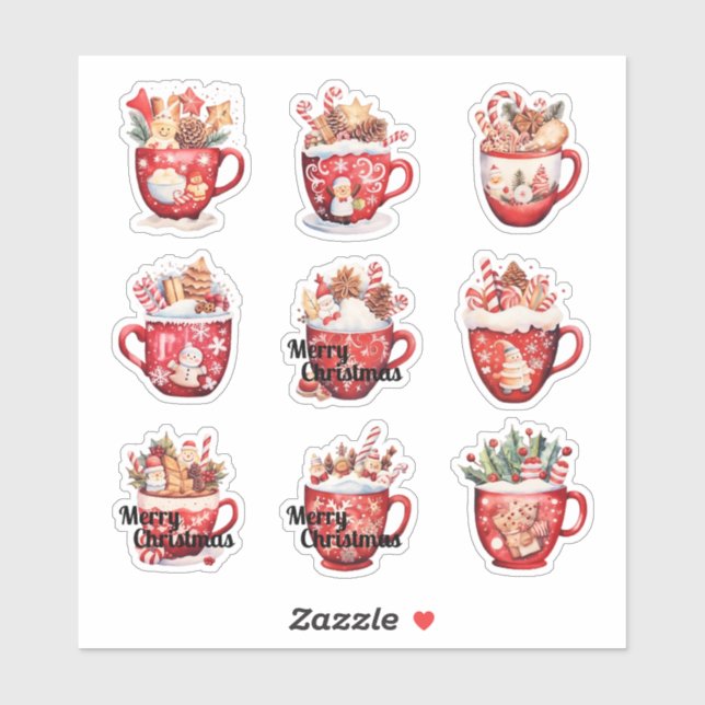 9 Christmas Cups Custom-Cut Vinyl Sticker (Sheet)
