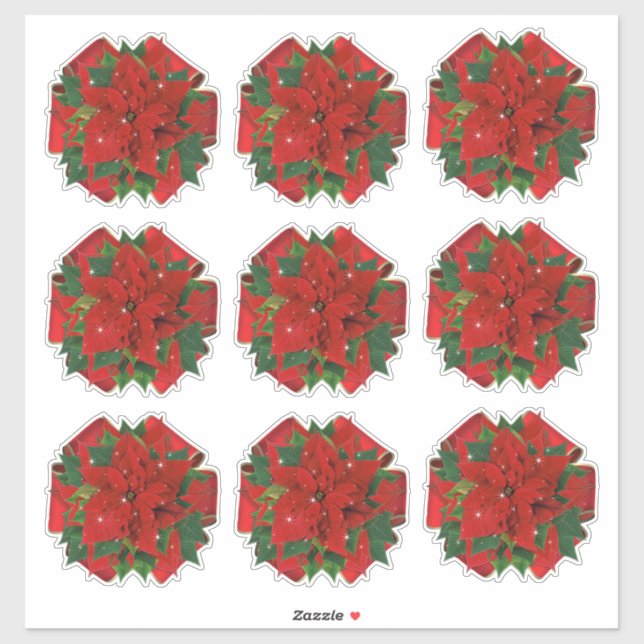 9 Crush Proof Poinsettia Gift Wrap Bows 4 Mailing  (Sheet)