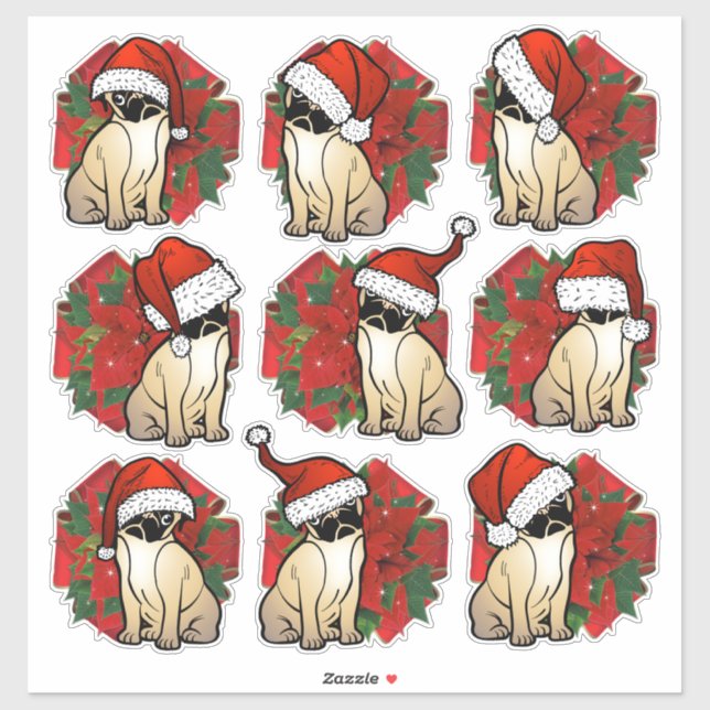 9 Crush Proof Santa Pug Gift Wrap Bows 4 Mailing (Sheet)