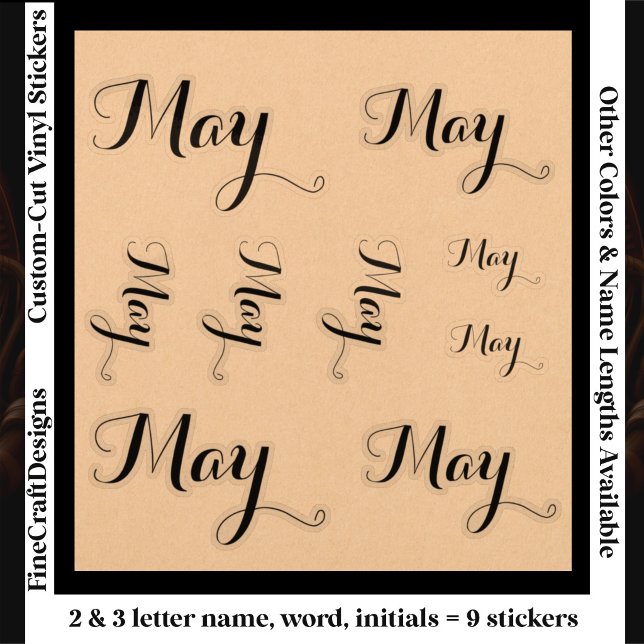 9 Custom Name Word, 2-3 letters Elegant Script Blk (Creator Uploaded)