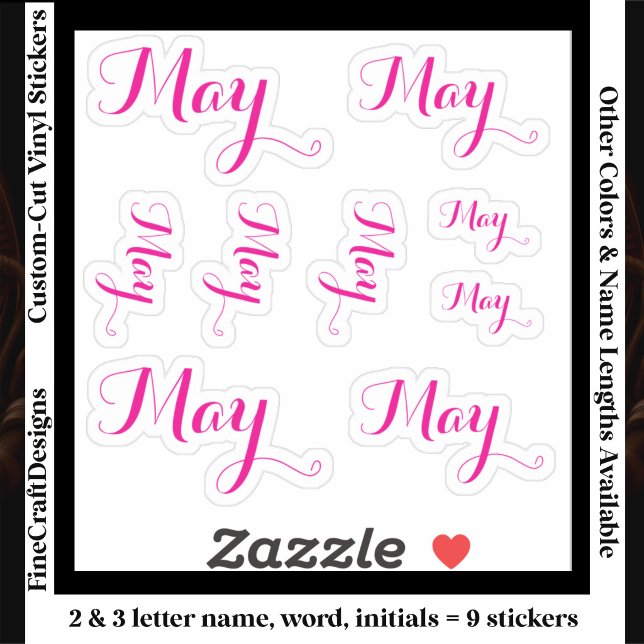 9 Custom Name Word, 2-3 letters Elegant Script Pnk (Creator Uploaded)