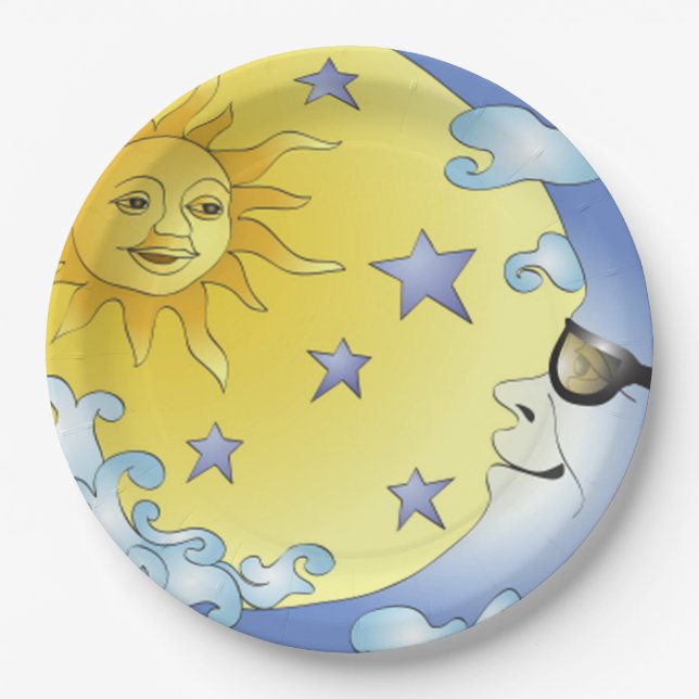 9" Custom Paper Plates/Sun, Moon and Stars Paper Plate (Front)