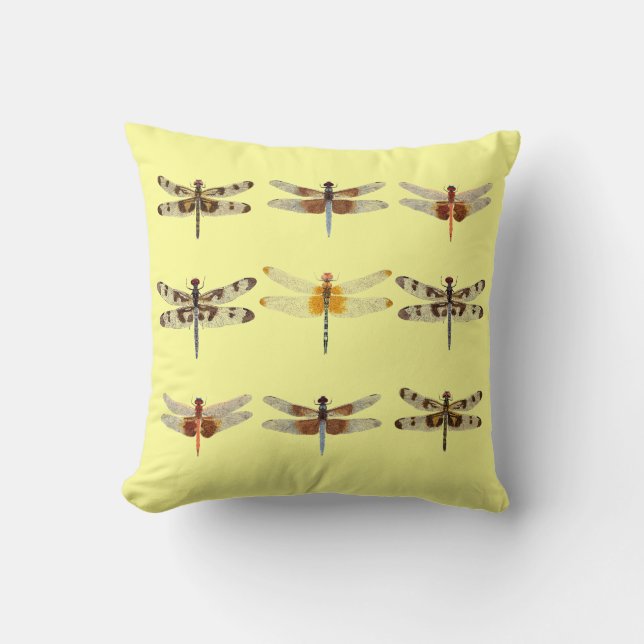 9 Dragonflies on Yellow Pillow (Front)