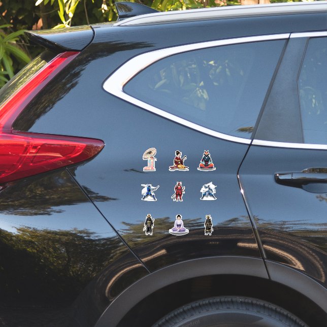 9 Flat Style Stickers – Geishas & Samurais with Sh (Car Side)