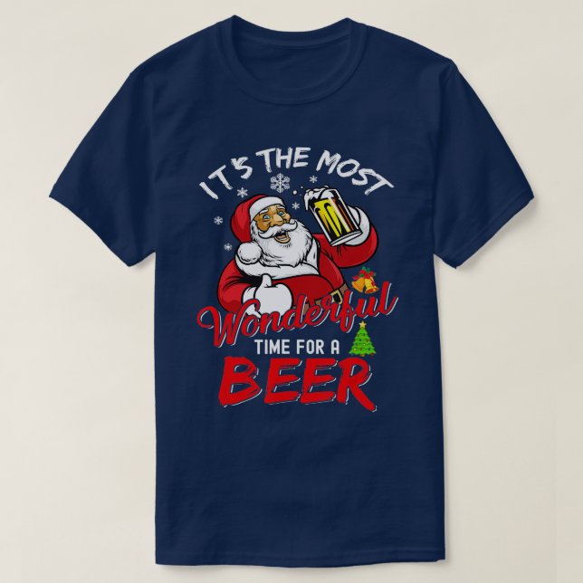9 Funny Christmas Santa Claus Drinking Beer Wonder T-Shirt (Design Front)