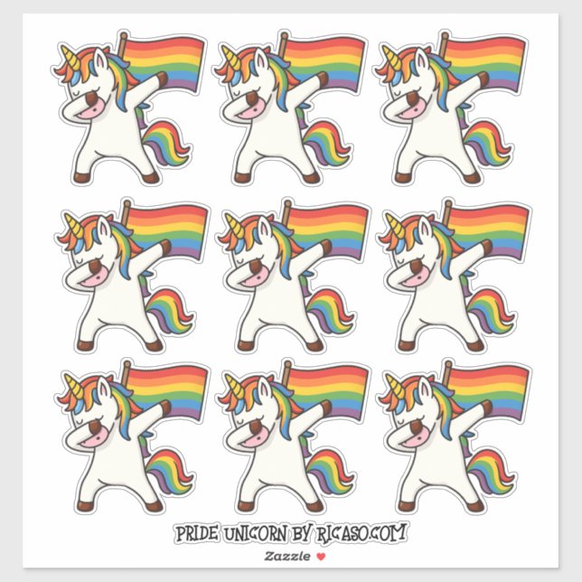 9 Gay Pride Dabbing Unicorns With Flag (Sheet)