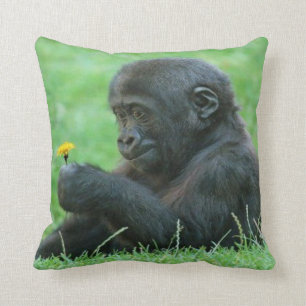 #9- Gorilla with dandelion Throw Pillow