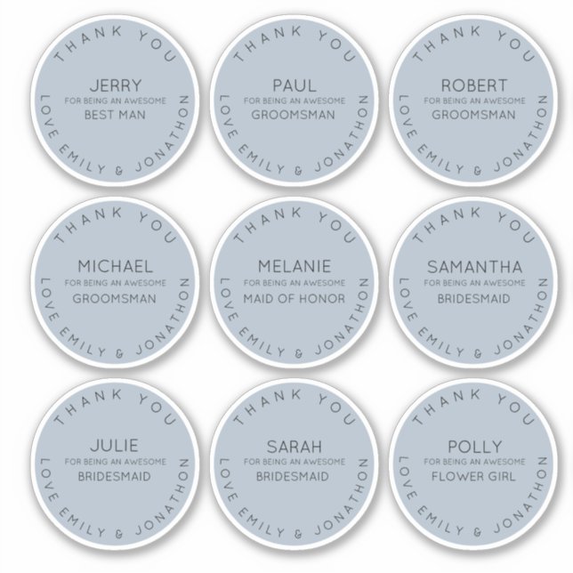 9 Individual Name Thank You Bridal Party Blue (Front)