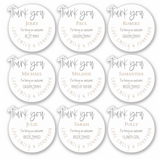 9 Individual Name Thanks Message Bridal Party (Front)