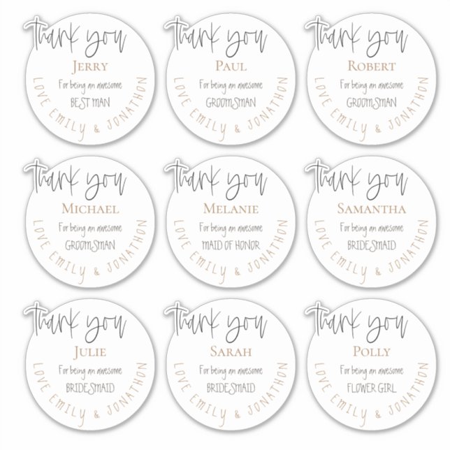 9 Individual Names Thank You Message Wedding White (Front)