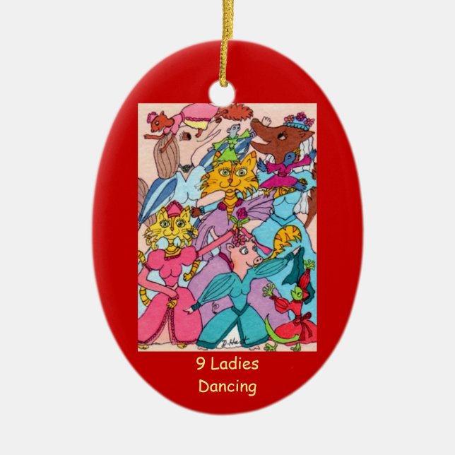 9 Ladies Dancing Ceramic Ornament (Front)
