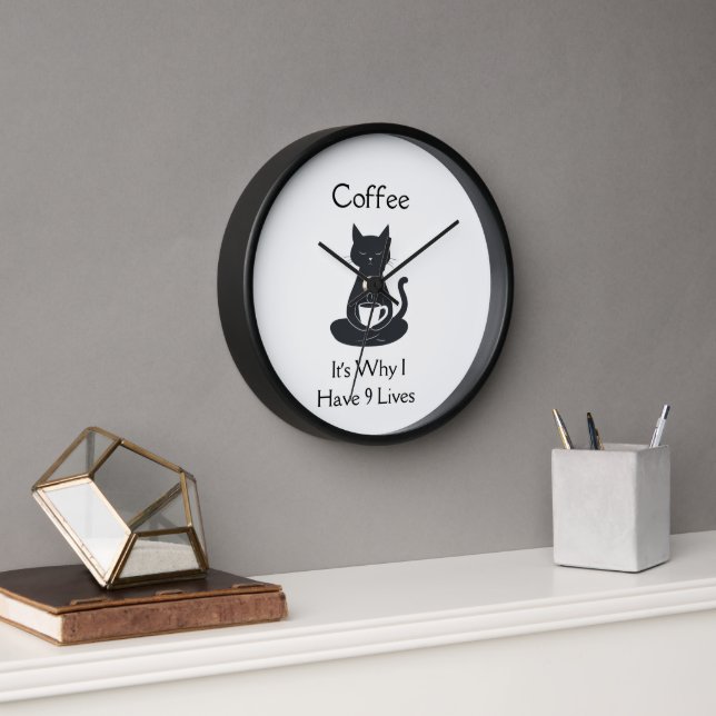 9 Lives Coffe Cat Clock  (Office)
