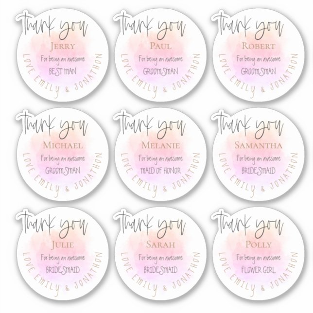9 Names Thank You Message Bridal Party Individual (Front)