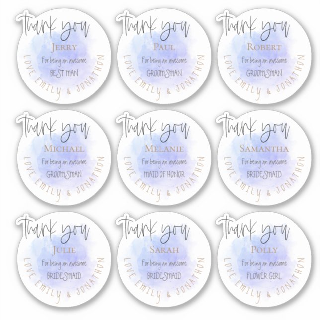 9 Names Thanks Message Bridal Party Individual (Front)