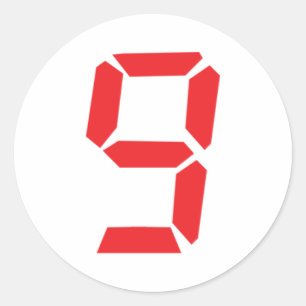 9 nine red alarm clock digital number classic round sticker