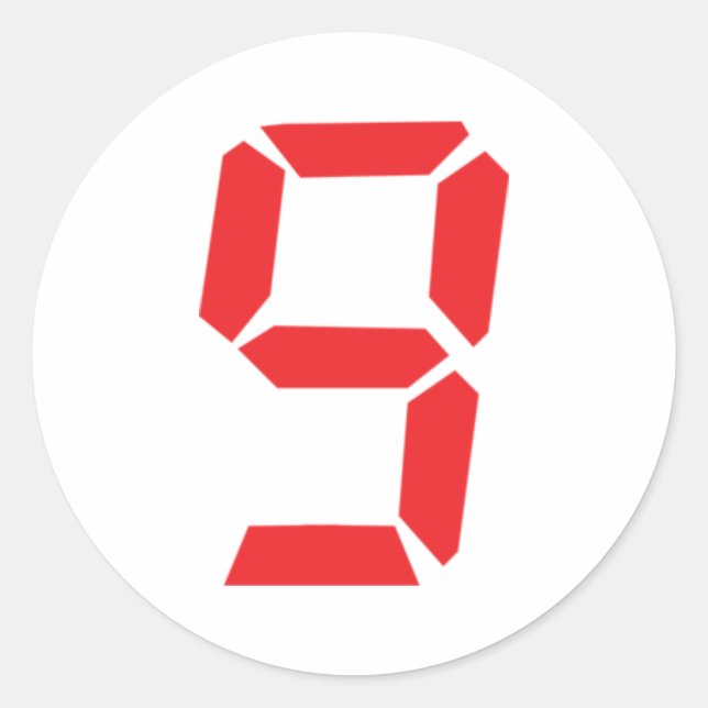 9 nine red alarm clock digital number classic round sticker (Front)