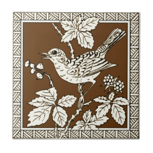 #9 of 12 Repro 1880s Minton Mocha Bird Series Tile