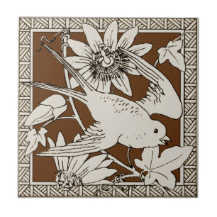 #9 of 12 Repro 1880s Minton Mocha Bird Series Tile