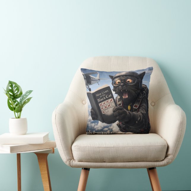 9/Oh bugger, funny skydiving black cat throw pillo Pillow (Chair)
