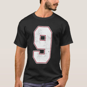 9 Outline Number 9 Varsity Fan Sports Team Black J T-Shirt