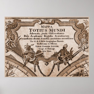 9 Panel Sepia Version de L'Isle World Map Frame 2 Poster