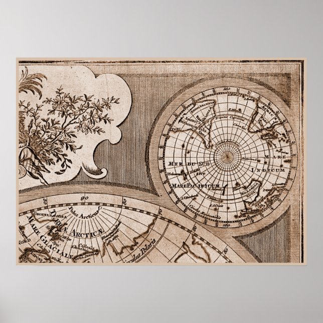9 Panel Sepia Version de L'Isle World Map Frame 3 Poster (Front)