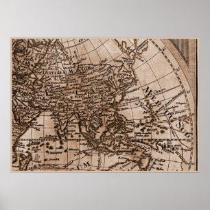 9 Panel Sepia Version de L'Isle World Map Frame 6 Poster