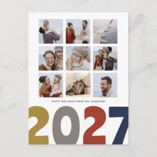 9 Photo 2027 Christmas Collage Modern Family Holiday Postcard