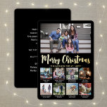 9 Photo Black Merry Christmas Modern Collage Foil Holiday Card<br><div class="desc">Send stylish joyful greetings and share 9 of your favourite pictures with a custom photo collage green and gold foil holiday card. All text on this template is simple to customize to include any wording, such as Merry Christmas, Happy Holidays, Seasons Greetings, New Year Cheers etc. (IMAGE PLACEMENT TIP: An...</div>