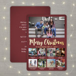 9 Photo Burgundy Merry Christmas Modern Collage Foil Holiday Card<br><div class="desc">Send stylish joyful greetings and share 9 of your favourite pictures with a custom photo collage burgundy and gold foil holiday card. All text on this template is simple to customize to include any wording, such as Merry Christmas, Happy Holidays, Seasons Greetings, New Year Cheers etc. (IMAGE PLACEMENT TIP: An...</div>