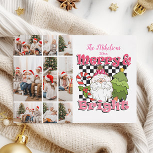9 Photo Chequered Merry & Bright Christmas Holiday Card