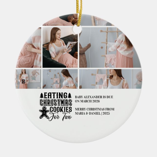 9 Photo Christmas Cookies for 2 Pregnancy  Ceramic Ornament (Front)