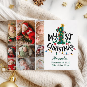 9 Photo Christmas Tree Lights First Christmas Holiday Card