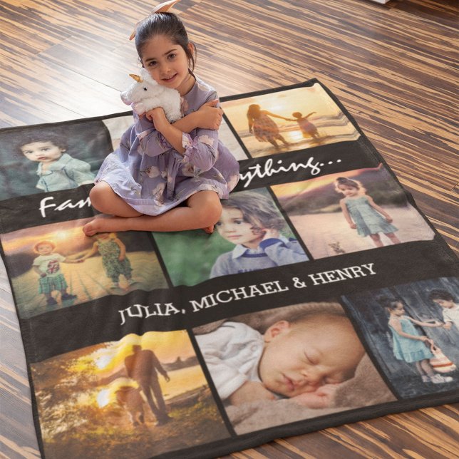 9 Photo Collage Custom Text Family is Everything Sherpa Blanket (Creator Uploaded)