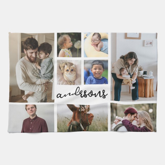 9 Photo Collage Famille Serviettes de cuisine (Horizontal)