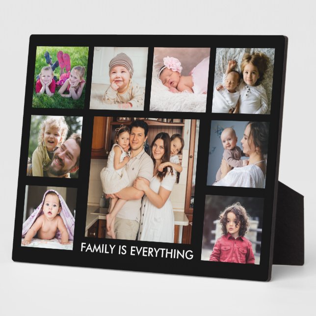 9 Photo Collage Family Is Everything Quote Black Plaque (Side)