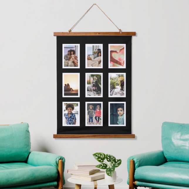 9 Photo Collage Family Personalized Hanging Tapestry (Living Room)