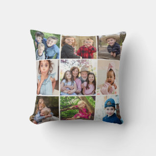 9 Photo Collage Grandkids Make Life Quote Wood Throw Pillow
