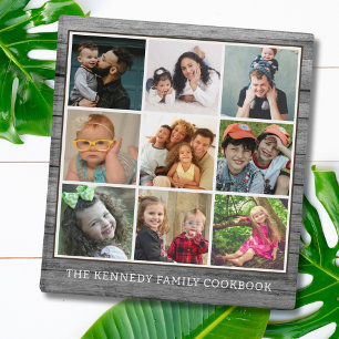 9 Photo Collage Grey Wood Family Recipe Cookbook Binder