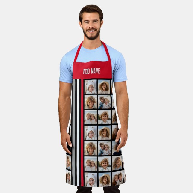 9 Photo Collage Grid All Over - Sporty Stripes Red Apron (Worn)