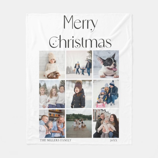 9 photo collage grid elegant Christmas Fleece Blanket (Front)