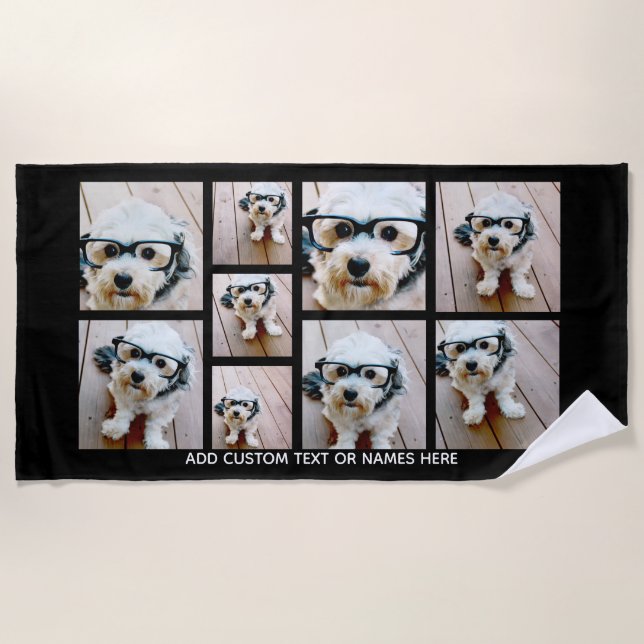 9 Photo Collage Minimalist - Black and White Grid Beach Towel (Front)