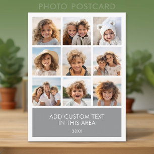 9 Photo Collage Minimalist with Colour Text Box Postcard